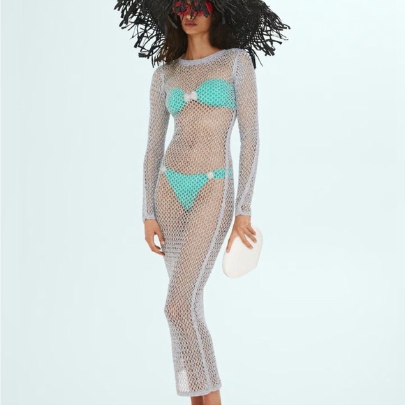 NWT Simon Miller Silver Mesh Long Sleeve Dress - Picture 2 of 6